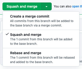 Selecting between squashing and creating a merge commit